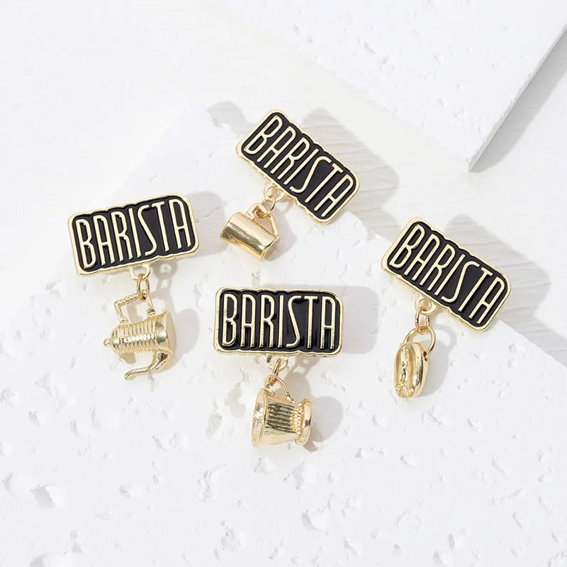 Coffee Maker Enamel Brooch Coffee Bean Grinder Coffee Kettle Cup Bag Barista Badge Punk Lapel Coffee Collection Pin Jewelry Gift