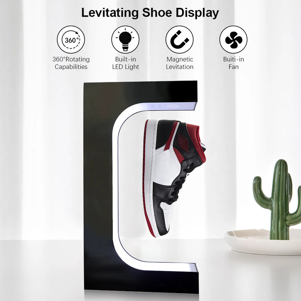 LED Floating Shoe Rack 360 Degree Auto Rotate Display Stand Shoes Shop Sample Showcase Shoes Rack Sneaker Storage
