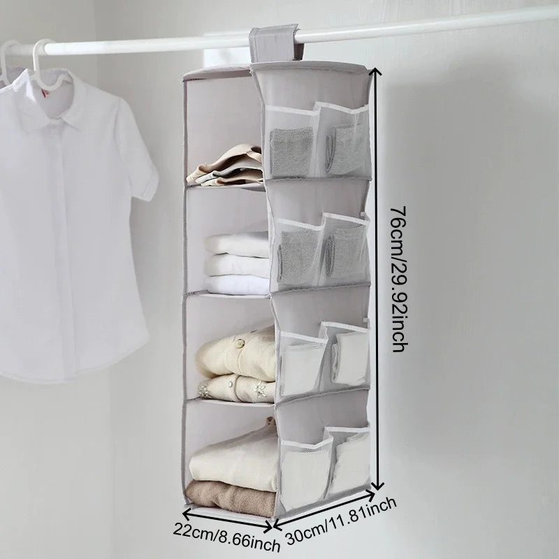 Hanging Closet Organizer and Storage, Easy Mount Foldable Hanging Closet Wardrobe Storage Shelves, Clothes Handbag Shoes