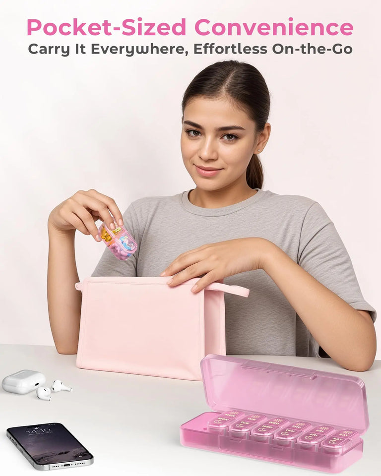 Pill Organizer, Pill Box 7 Day Am & Pm Pill Organizer 7 Days,Weekly Pill Case 2 Times a Day,Medicine Organizer for Travel