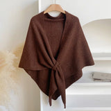 Fashion Solid Color Knitted Shawl Soft Neck Wrap Sweater Shawl Cape Winter Warm Thickened Wool Blended Shawl
