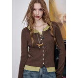 ELFSACK 2025 Autumn New Arrivals Casual V Neck Color Block False Two Piece Knitted Sweater For Woman