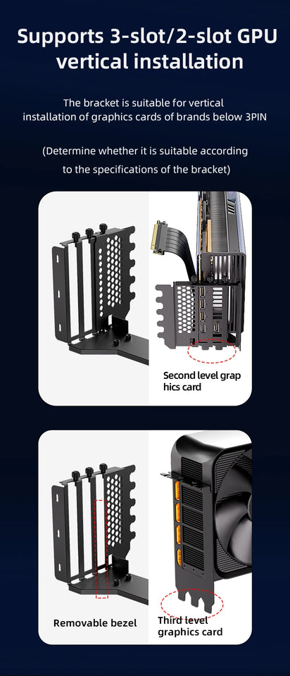 LDPCSJ PCIE 3.0 4.0 x16 Universal Vertical GPU Holder Kit Riser ATX Matx Case VGA Graphics Card Steering Bracket Support