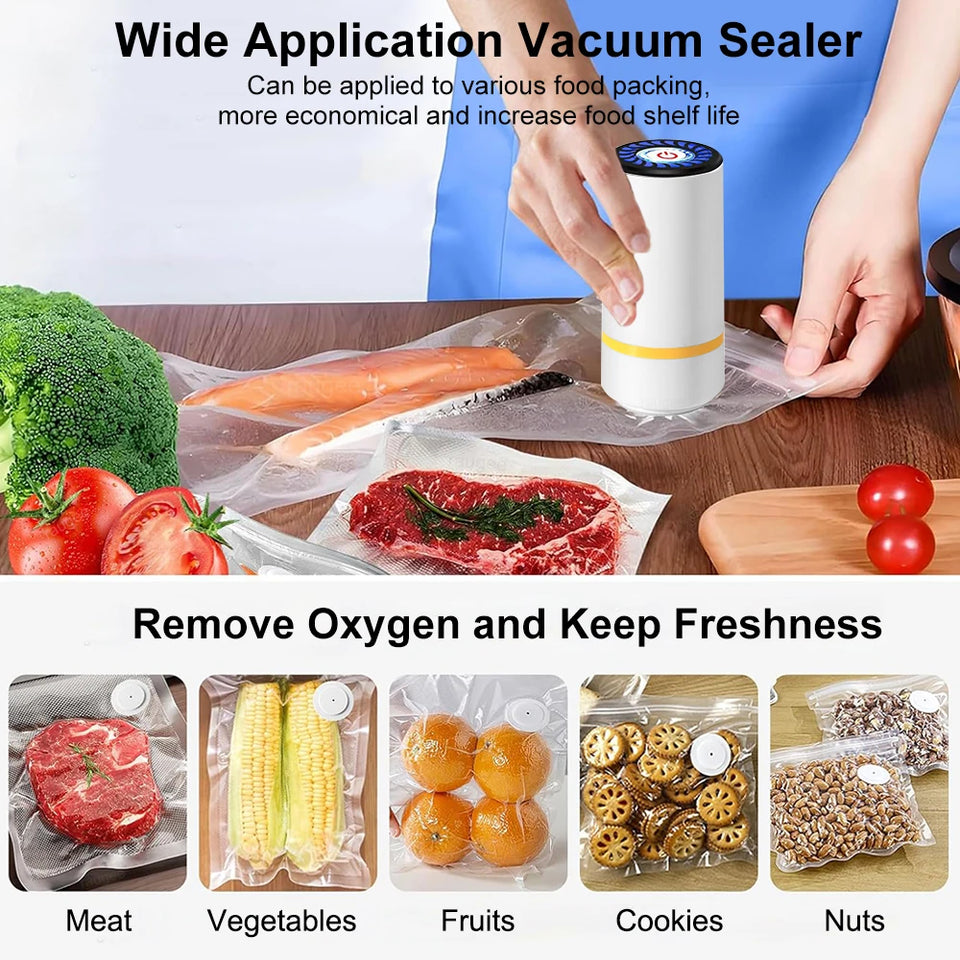 Electric Vacuum Sealer Pump Mini Handheld Vacuum Sealing Pump Portable Rechargeable Food Storage Pump with Reusable Vacuum Bags