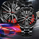 New Top Men Stainless Steel Watches Mens Car Wheel Hub Leather Quartz Watch For Male Military Sport Watch Relogio Masculino Hot