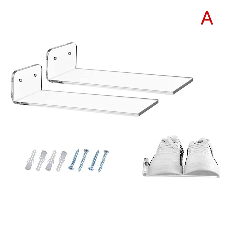 6Pcs Clear Floating Sneaker Shelves Wall Mounted Shoe Display Stand Transparent Shoe Racks For Bedroom Living Room