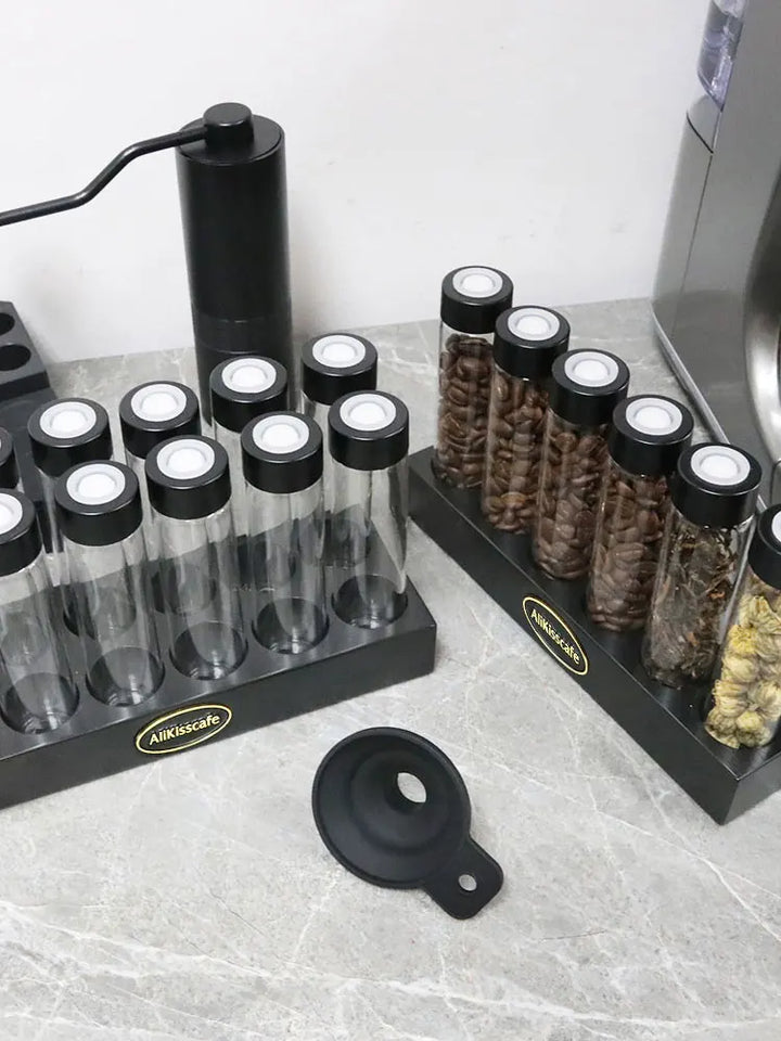 Coffee Beans Storage Container Tube Display Rack One-Way Exhaust Valve Single Dose Tea Bottle Glass With Funnel Barista Tools
