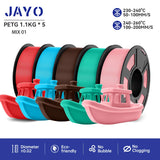 JAYO filaments petg 5Rolls Mixed colors 3D Printer Filament 1.75mm 100% No Bubble FDM 3D Printer Materials DIY Gift 1.1KG/1rolls