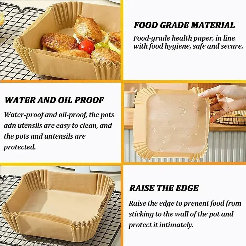 300PCS Air Fryer Disposable Paper Square Round Baking Paper Barbecue Plate NonStick Mat Kitchen Oven Oil Absorbing Paper Tool