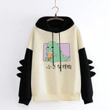 Winter Cute Dinosaur Cartoon Hoodie Women Fashion Sweatshirt Casual Print Long Sleeve Korean Style Splice Tops Kawaii Clothes