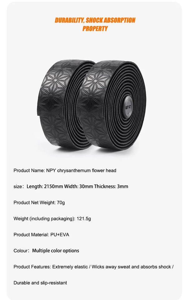NPY FASHION Handlebar Tape Comfortable Anti-Slip PU Shock Absorbing Handlebar Wrap Tape with Handlebar Plug Cycling supplies