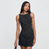 2025 Sexy American Y2K Washed Denim Lace-up Tank Dress Spring New Slim Fit Pencil Mini Skirt Streetwear Chic
