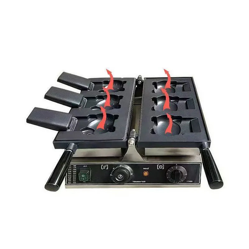 1800W Electric 3-Piece Waffle Machine – Cute Cartoon Shape, Open Mouth, Taiyaki & Ice Cream Maker