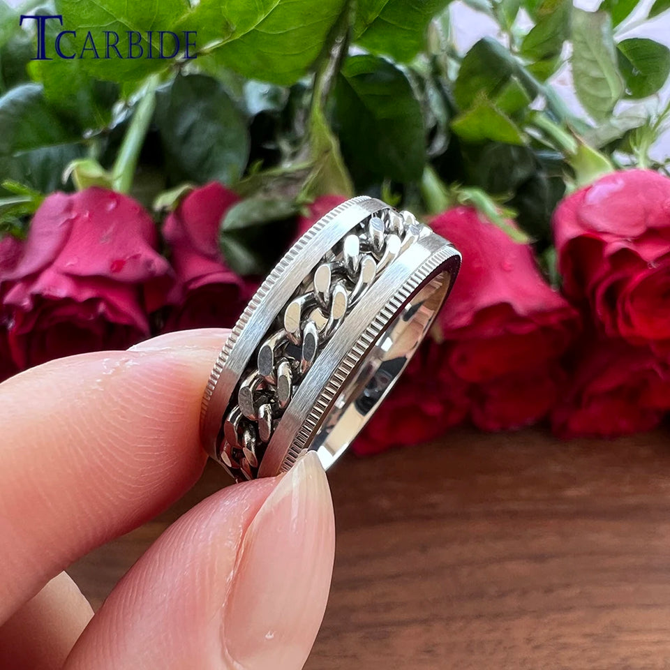 Dropshipping 8mm New Arrivals Men Women Stainless Steel Rotate Chain Ring Stepped Grooved Brushed Festival Fashion Gift Jewelry