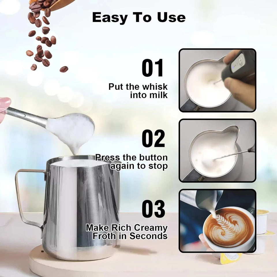 1 electric coffee frother, milk frother, egg beater, handheld 3-speed rechargeable cream maker, 3-speed kitchen mixer