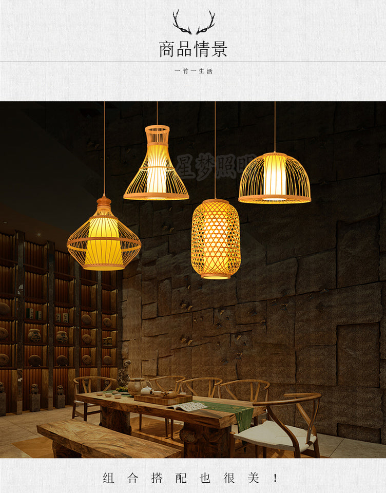 Bamboo Artwork Chandelier Lantern Tea Room Restaurant Restaurant Hot Pot Restaurant Japanese Style Retro Zen