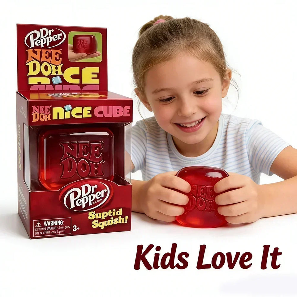 =# Dr Pepper x NeeDoh Nice Cube Squishy Stress Relief Toy, Soft Squeeze Fidget Cube for Kids Adults Anxiety Relief Sensory Toy