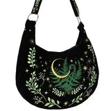 Dark Gothic Witch Plant Embroidered Flannel Shoulder Underarm Bag, Vintage Large Capacity Crossbody Bag,  Bags for Women