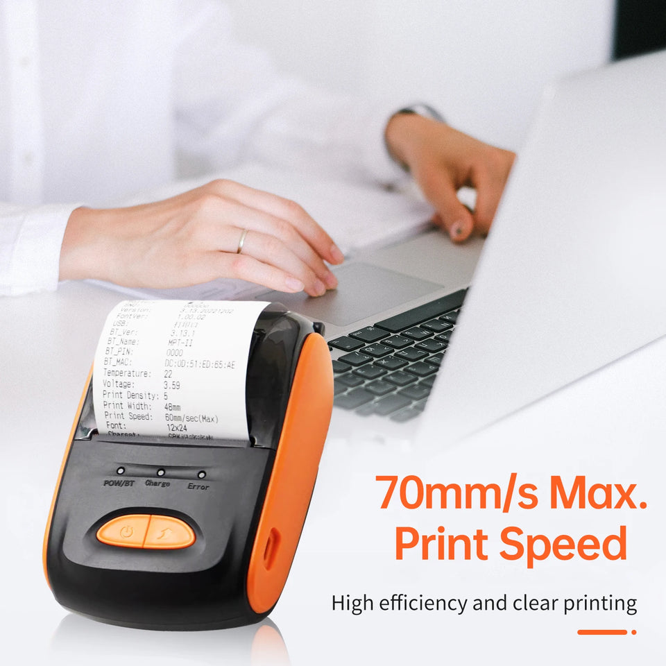 Receipt Printer Portable 58mm Mobile Thermal Printer Wireless BT Mini Bill Ticket Printing Printer with 1pcs Thermal Paper Rolls
