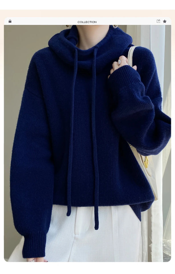 100% Australia Wool Women's Hooded Sweater Long Sleeve Pullovers New Arrivals Knitted Jumper Cashmere New In Sweatshirts Fashion