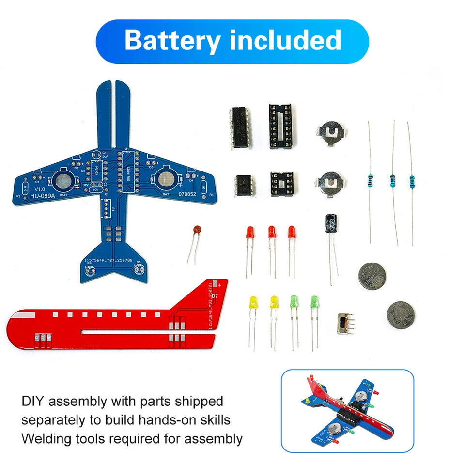 LED Flow Light Aircraft Model Kit DIY Electronic Kit DIY Electronic Welding Practice Kit Electronic Science Assembly Kit