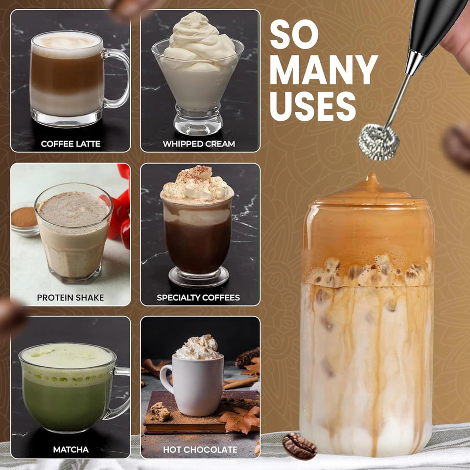 ONEKA Milk Frother Handheld Foam Maker For Latte Mini Whisk Coffee Cappuccino Frappe Matcha Hot Chocolate Drink Mixer
