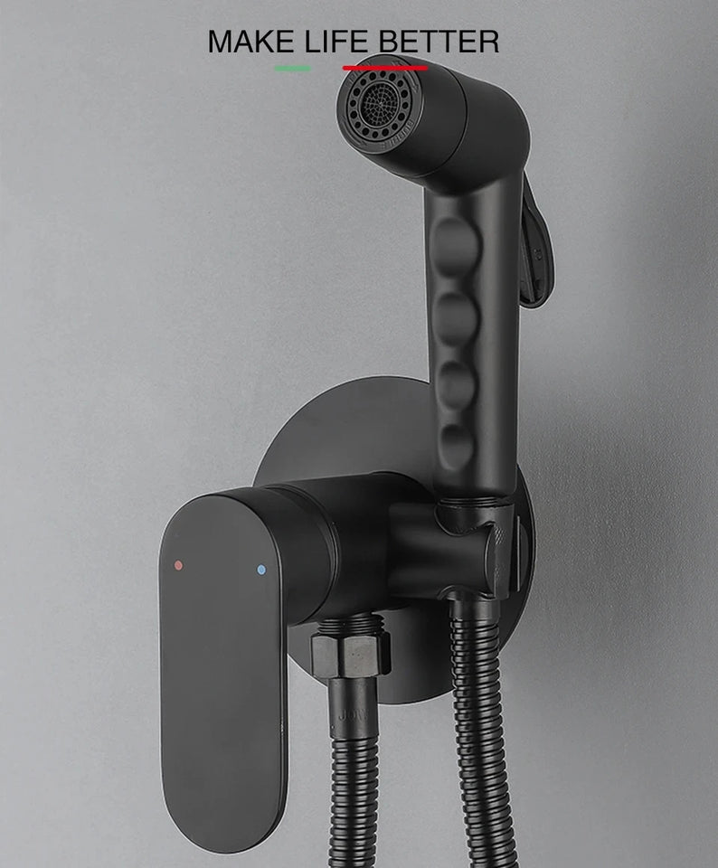ULA Brass Bidet Faucet Black Toilet Faucet Handheld Toilet Bidet Sprayer Set Hygienic Shower Hot Cold Water Mixer Shower Head
