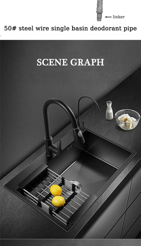 DQOK Stainless Steel Kitchen Sink Slot Dish Basin Kitchen sink Drain Basket And Drain Pip Rectangular