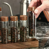 Sealed Glass Tube Wooden Coffee Beans Storage Container with Wood Tool Grain Canisters Barista Gift Idea for Coffee Lovers