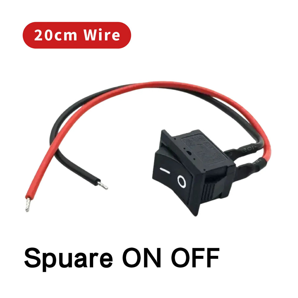 Mini Rocker ON Off 2/3Pin Toggle Square Round Electrical Switch with Pre-Wired 20cm 6A/250V10A/125V