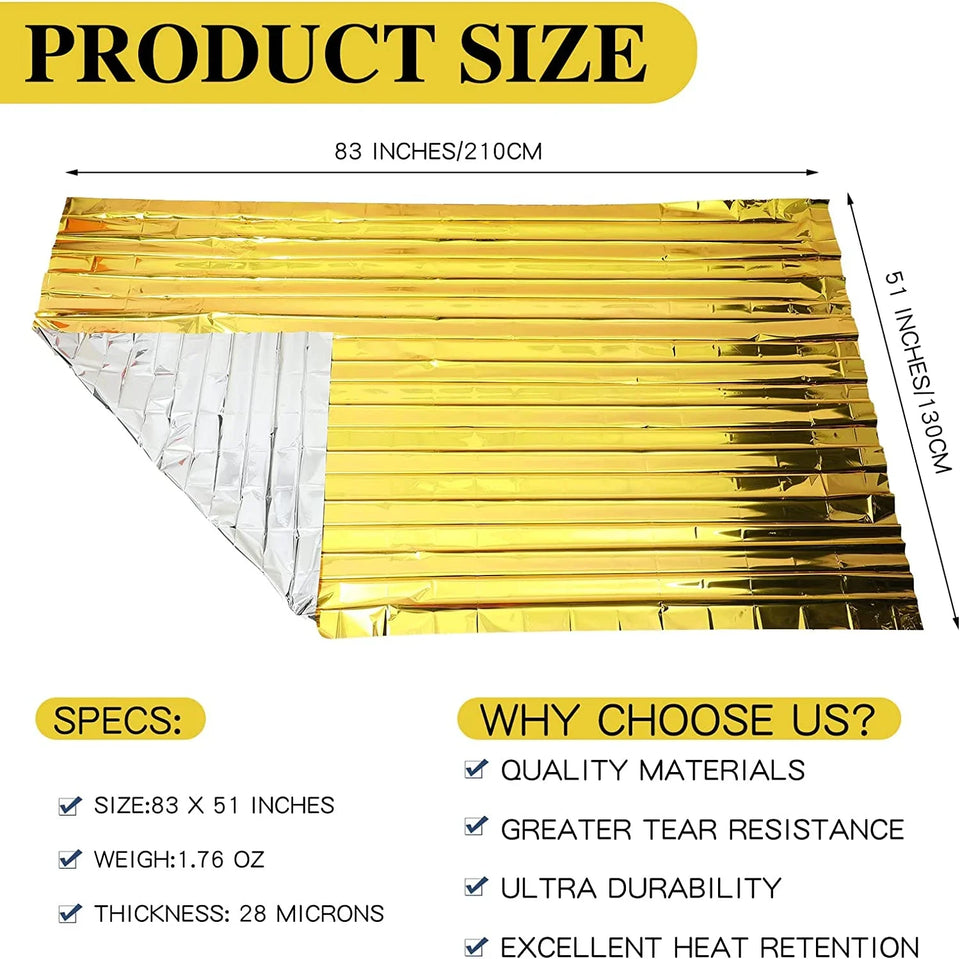 Hiking, mountain climbing, emergency blankets, camping, survival equipment, gold and silver double-sided insulation, sun protect