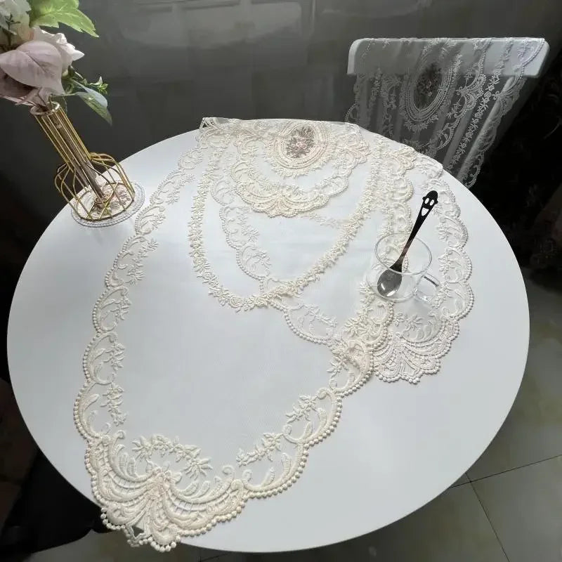 New Oval Lace Embroidery Table Place Mat Ins Christmas Pads Cloth Placemat Cup Coffee Tea Coaster Doily Kitchen Table Decoration