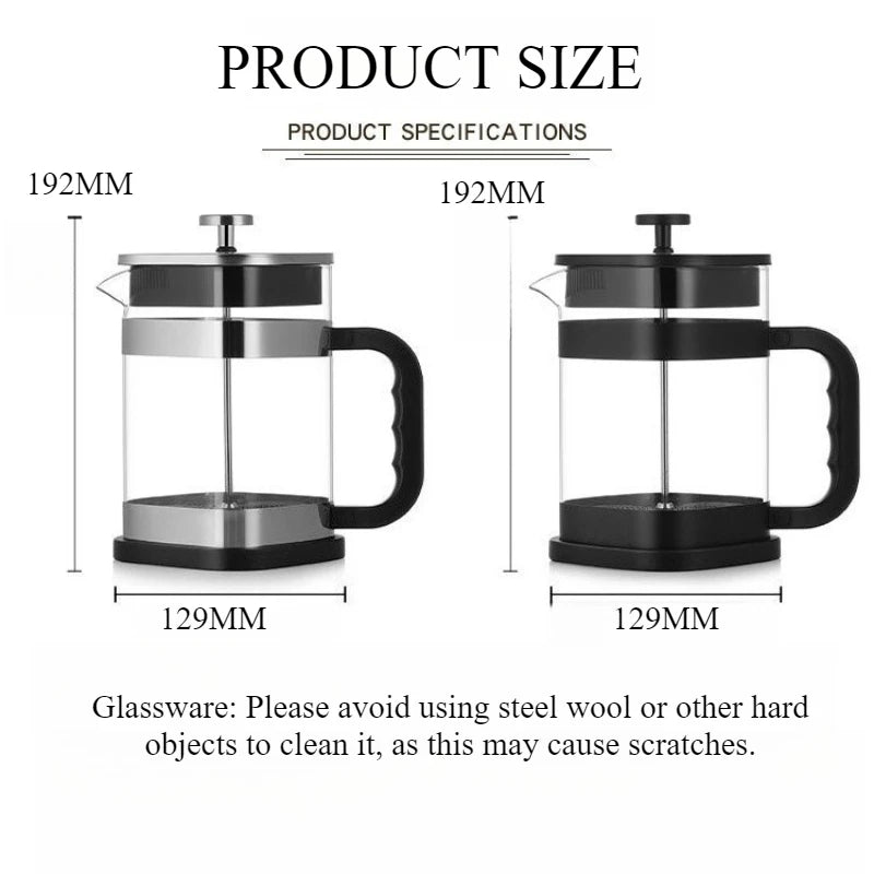 1000ml Square-shaped French Press Pot Durable Glass Coffee Machine with Stainless Steel Fine Mesh Filter Household Tea Kettle