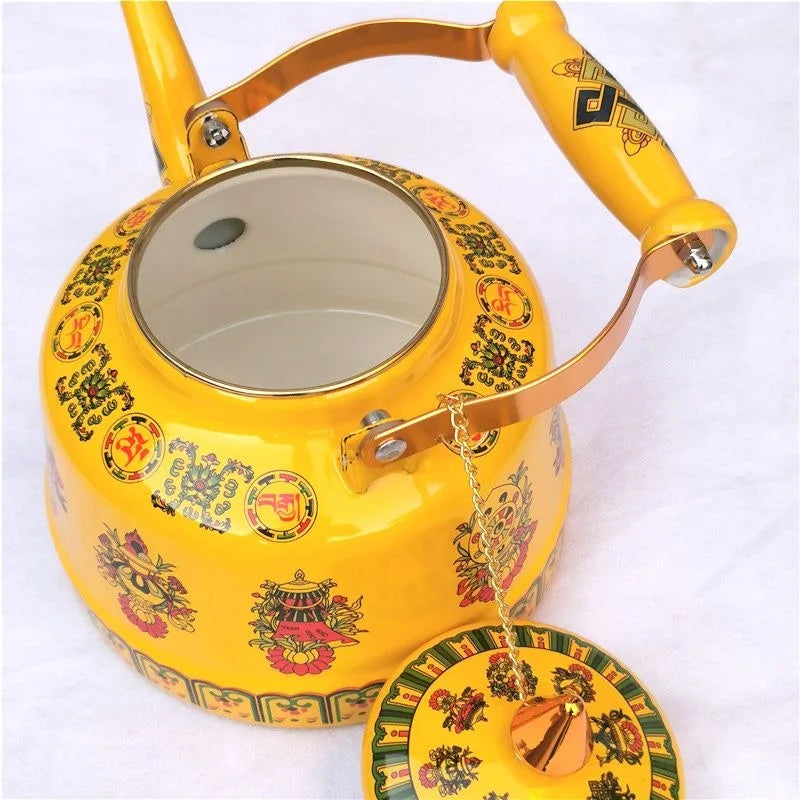 1.7L Tibetan Style Porcelain Enameled Teapot Chinese Ethnic Characteristic Milk Tea Infuser Enamel Boiling Water Kettle