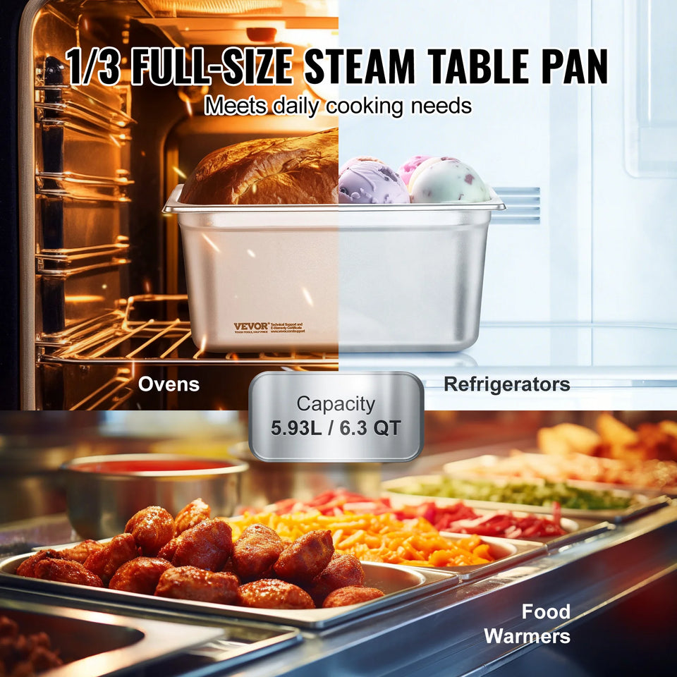 SucceBuy 8 Pack Buffet Chafing Dishes 5.93L Gastronorm Pans Steam Table Pans Tray  with Lid 6-Inch Deep Catering Food Pan