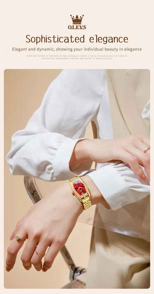 OLEVS Brand Casual Stainless Steel Female Wristwatcch Relogio Feminino Luxury Gold Red Quartz Ladies Watch Fashion Women Watches