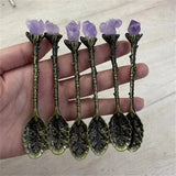 Natural Purple Amethyst Metal Spoons  Coffee Spoon Dessert Copper Spoon Long Handle Vintage Ice Cream Mixing Spoon