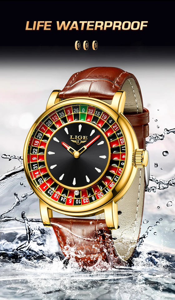 LIGE Creative Luxury Mens Watches Roulette Game Dial Fashion Mens Watch Waterproof Luminous Quartz Wristwatches Rolling Ball