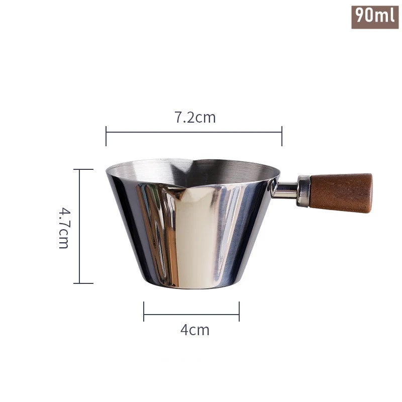 90ml 3oz Espresso Measuring Cup with Wood Handle Stainless Steel Coffee Shot Coffee Pouring Cup Kitchen Measuring Accessories