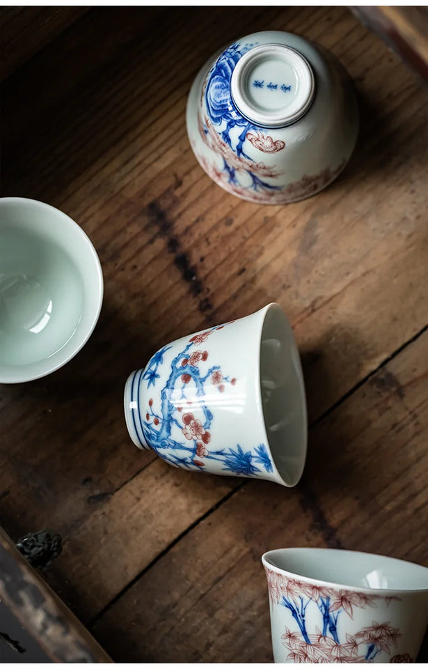 Kung Fu Tea Cup, Hand-painted,  Vintage Blue and White Tea Cup, Handmade Ceramic，High End Personal Tea Cup, Single Cup