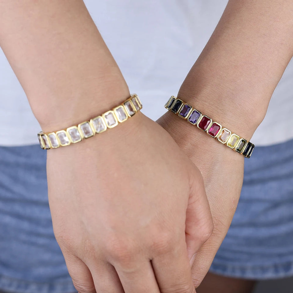 New Arrivals Geometric Bohemian Rainbow Cubic Zirconia Stretchy Stretch Tennis Bracelet Fashion Gold Plated Jewelry For Women
