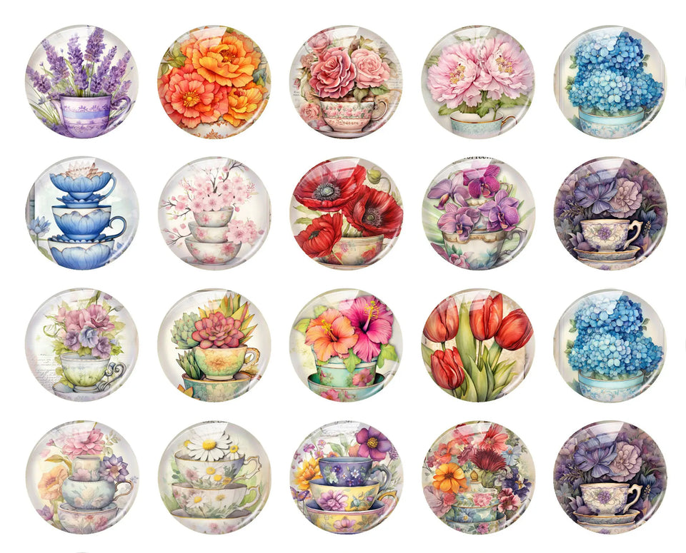 Handmade Teacup Coffee Cup Flower Photo Glass Cabochon Flatback Demo Flat Back Cameo For Diy Jewelry Making Supplies Accessories