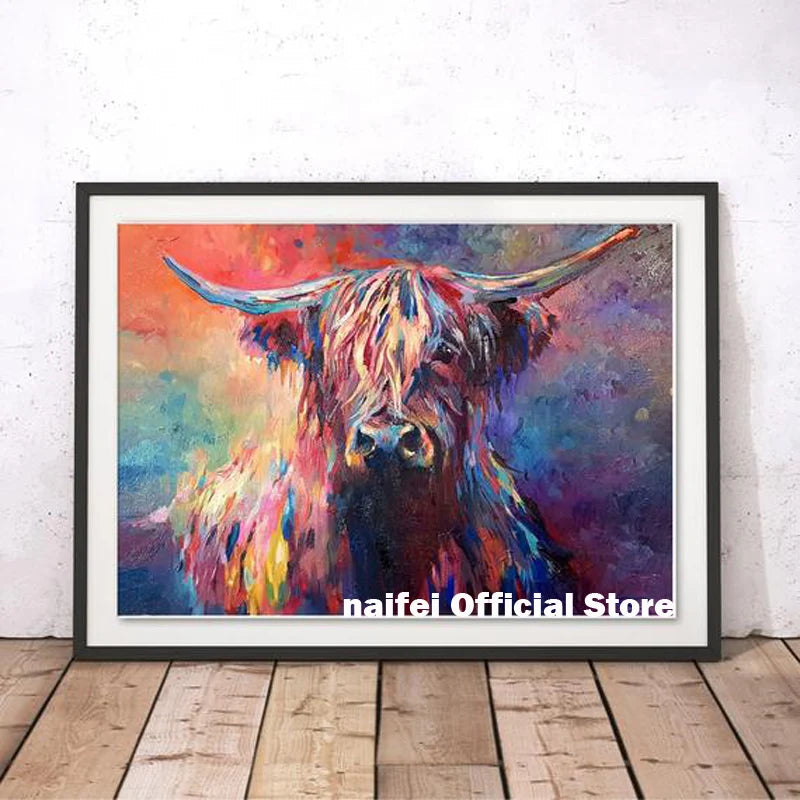 5D DIY Diamond Painting Animal highland Cow Mosaic Painting Full Square/Round Drill Embroidery Cross Stitch 5D Home Decor Gift