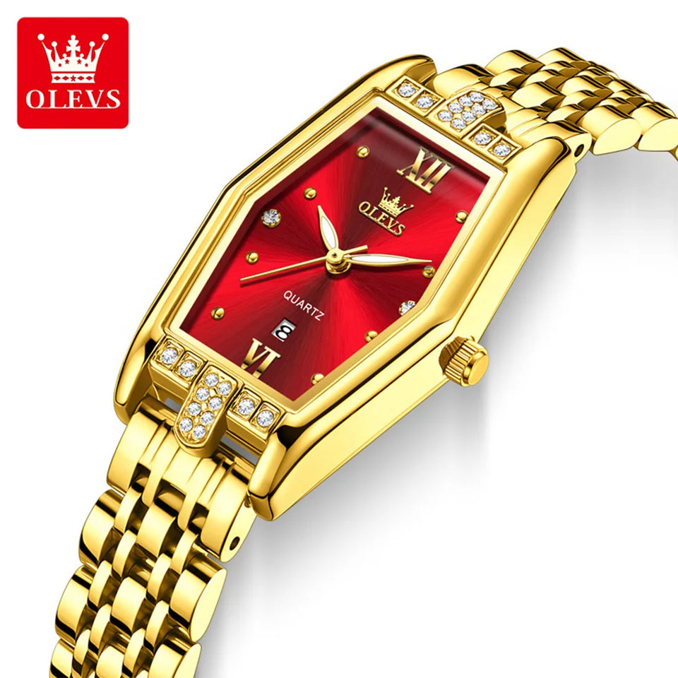 OLEVS Brand Casual Stainless Steel Female Wristwatcch Relogio Feminino Luxury Gold Red Quartz Ladies Watch Fashion Women Watches