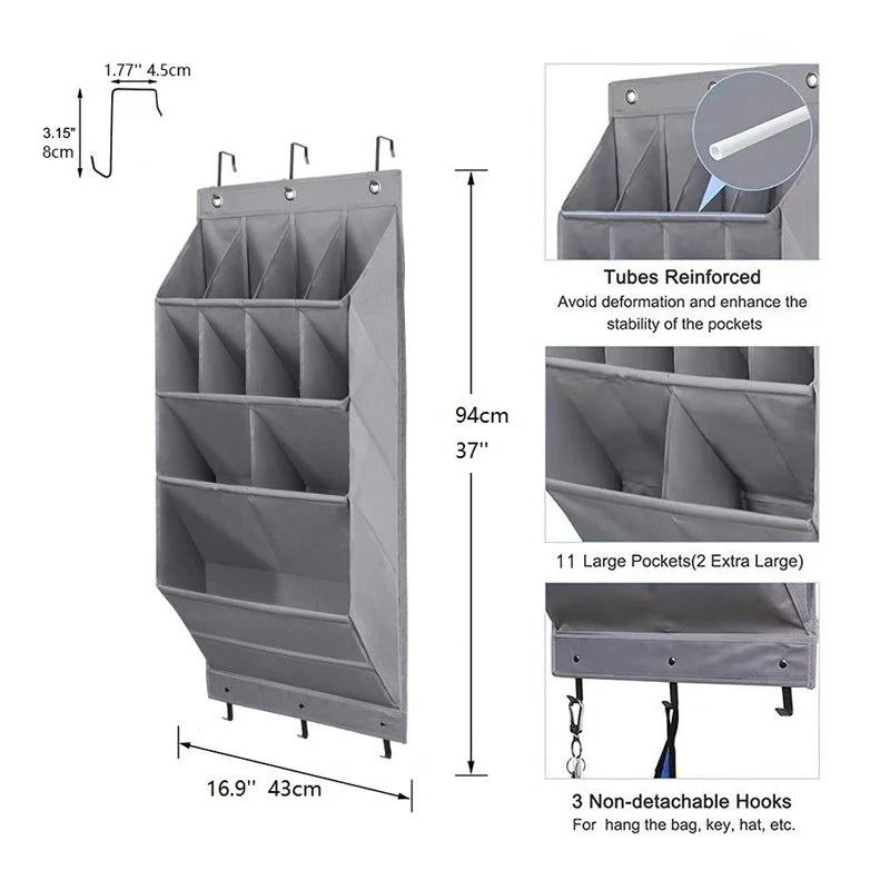 Multi-pockets Wall Storage Bag Large Over Door Hanging Shoe Organiser Behind Doors with 4 Metal Hooks Shoes Rack Storage Bags