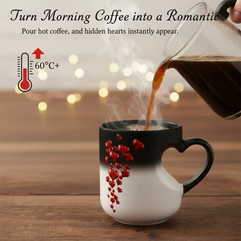 Heat Sensitive Color Changing Heart Handle Mug Strange Rare Mate Couple Valentine's Day Wedding Coffee Mug Cup Festival Gifts