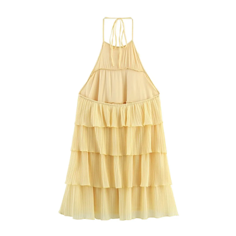 HH Women's Summer New Popular Sweet Laminated Decorative Halter Neck Dress Female Classy Sexy Backless Mini Sleeveless Dress