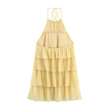 HH Women's Summer New Popular Sweet Laminated Decorative Halter Neck Dress Female Classy Sexy Backless Mini Sleeveless Dress