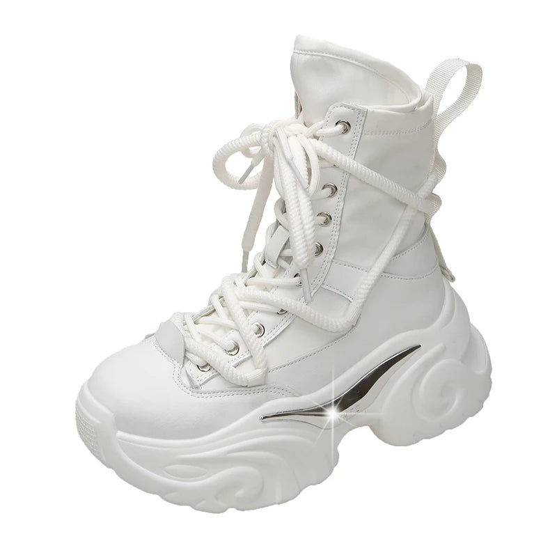 Women Ankle Boots Autumn Chunky Shoes Woman High Platform Breathable Sneakers 7.5CM Thick Sole Wedges Motorcycles Boots Winter