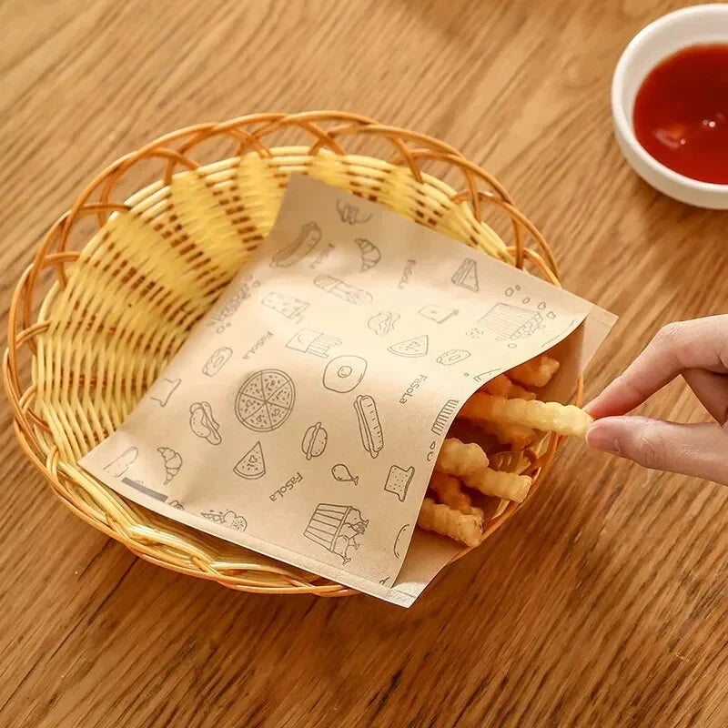 50PCS Greaseproof Paper Bag, Kraft Paper Bag, Food Packaging Bag, Disposable Packaging Baking Paper Kitchen Accessories